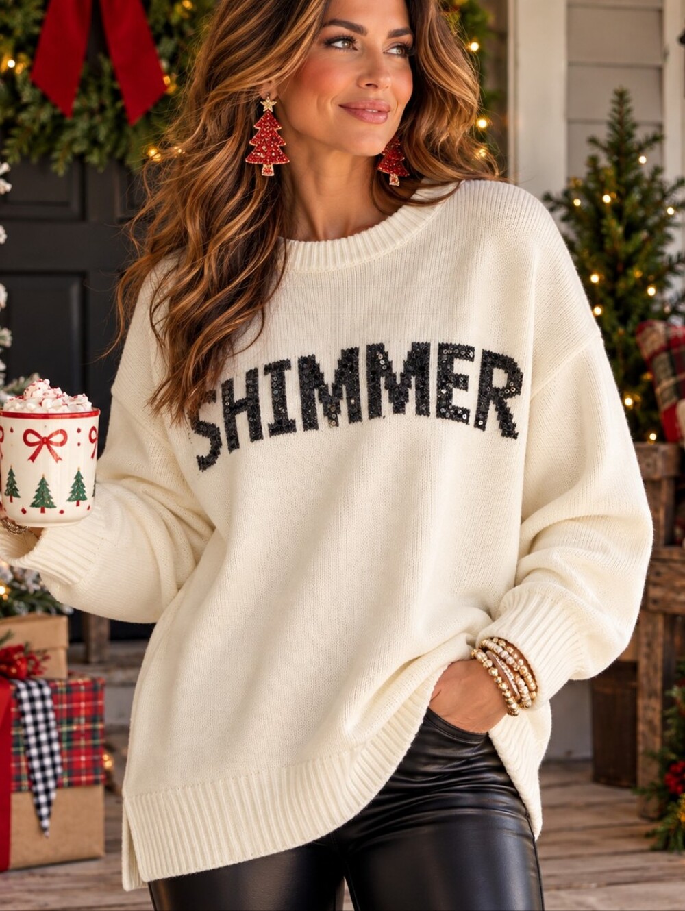 NWT English Factory 1X Shimmer Sequin Oversized Sweater Holiday Glam